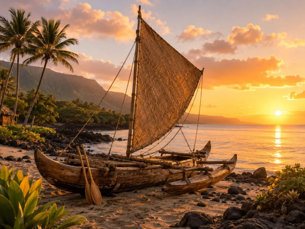 Hawaiian Old Sailing Canoe