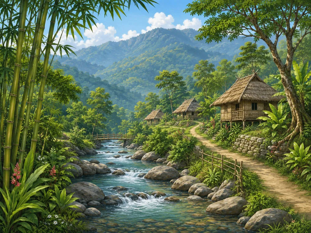 Karen forest and river landscape